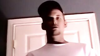 Amateur filmed jerking dick to porn cumshot climax