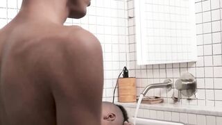 Twink twins Dante and Diego stroke cocks together in bathroom