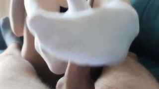 Cumshot on White Ankle Socks - Amateur POV Footjob