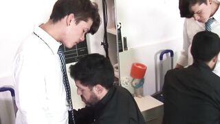 Twink takes a facial after barebacking priest daddy