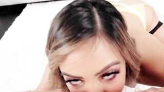 Asian Samantha Lexis hungry mouth meets throbbing cock with thick load
