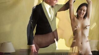 Honesty Calliaro is tormented with clothespins on her pussy while being fucked roughl