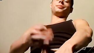 Athletic straight thug Danny strokes hairy cock