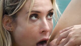 Aiden Ashley locks eyes while lapping my pussy juices