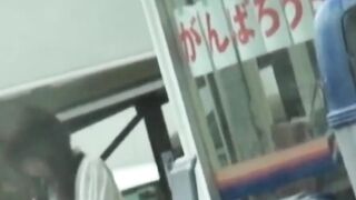Rain wont stop Asian cutie fingering twat outdoors