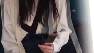 Rain wont stop Asian cutie fingering twat outdoors