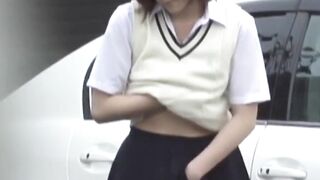 Lady in a skirt wipes pussy after an accidental pee leak