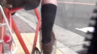 Sweaty Japanese schoolgirl rides bike and soaks seat with her juice