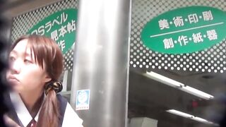 Sweaty Japanese schoolgirl rides bike and soaks seat with her juice