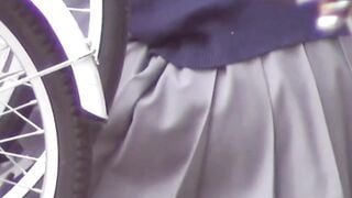 Sweaty Japanese schoolgirl rides bike and soaks seat with her juice