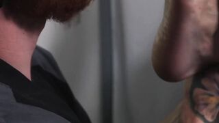 Doctor pleasures himself while the patient services his feet