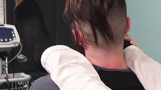 Doctor pleasures himself while the patient services his feet