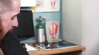 Doctor pleasures himself while the patient services his feet