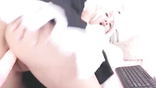 Skinny Asian Amateur Cosplayer Masturbates on Webcam