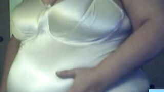 Big-Titted BBW Granny on Webcam in Satin Body Suit