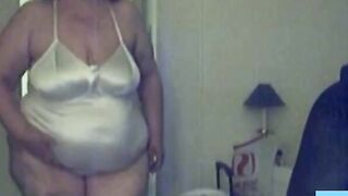 Big-Titted BBW Granny on Webcam in Satin Body Suit