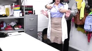 Fingering and fucking busty thief milf doctor in the backoffice