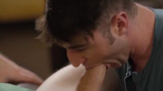 Michael Boston kneels and worships stepbro Pierce Paris meat