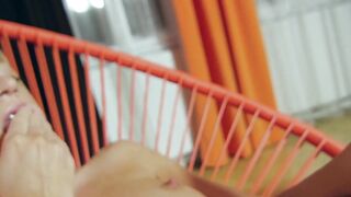 Kiara Lords perky tits bounce while she rides shiny toy hard
