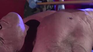 MuscleJockBound.com - Derek Pain roped down with balls pulled up