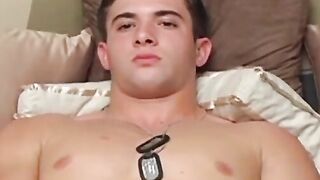 MilitaryHunk.com - Handsome young soldier shows off his asshole while jerking off wit