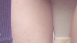 Japanese teens sit on steps and show damp pink panties to the camera