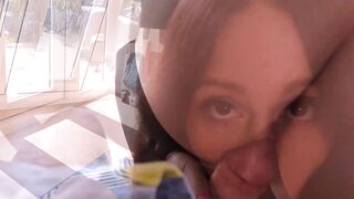 Gorgeous Belle Ohara sits on my cock and bounces on top of it