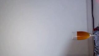 Japanese vixen pees repeatedly to top off her container
