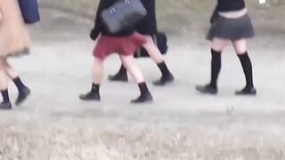 Fortunate watcher eyes group of women peeing in the open