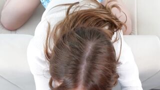 Bratty Myra Moans pulls stepbros pants and begins showcasing her oral skills
