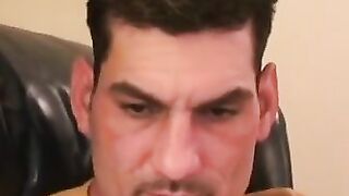 Rugged stud strokes hard with toy in his tight asshole
