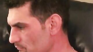 Rugged stud strokes hard with toy in his tight asshole
