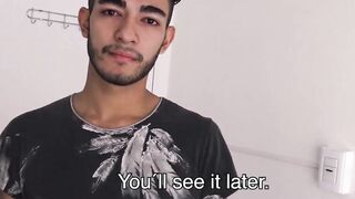 Sensual twink Bam Bam services my hard cock after massage