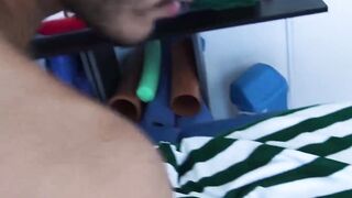 Sensual twink Bam Bam services my hard cock after massage