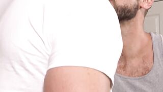 Young Michael Boston gags on three hotties' thick cocks raw