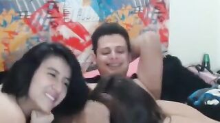 Long-Haired Webcam Amateurs' Double Handjob