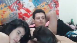 Long-Haired Webcam Amateurs' Double Handjob