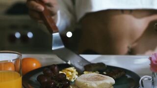 Tatted trans Eva Maxim serves hole breakfast to Ricky Larkin
