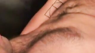 Bald mature man jerks off while riding a thick dildo