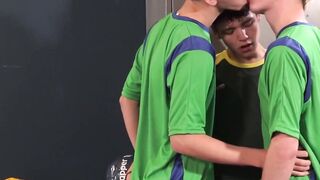Skinny Latinos Leone and Loick breed Frank with toys and cock