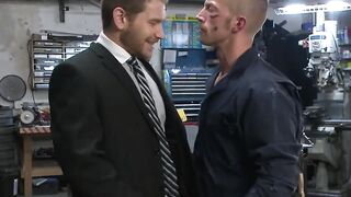Cocky businessman Alex Adams endures steel hard cock of Adam Herst
