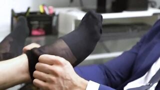 Skyy Knox services boss's feet with deep devotion