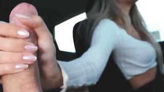 Korean Babe Gives a Handjob in a Car Outdoors