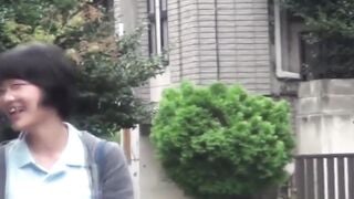 Naughty schoolgirls are peeing outside after school let out