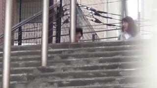 Naughty schoolgirls are peeing outside after school let out