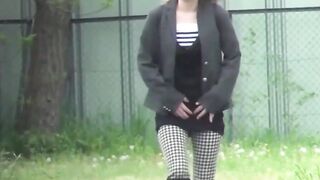 One girl sees a perv recording while she pees outdoors