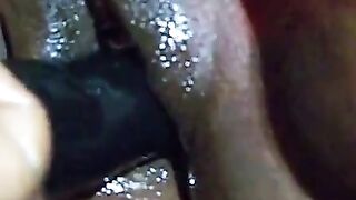 Black Dildo Penetrates Wet Ebony Pussy - Solo Masturbation