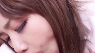 My cum floods Nozomi Kaharas hairy slit after crazy sex