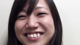 Petite Japanese chick worships plastic dick and sits on it POV