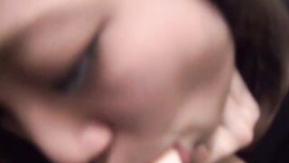 Petite Japanese chick worships plastic dick and sits on it POV